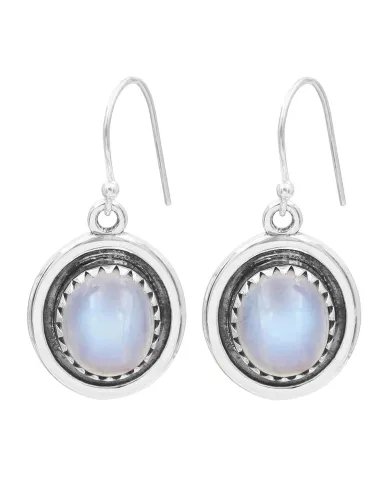 Rainbow Moonstone Oval Shape Earrings - Handmade 925 Sterling Silver