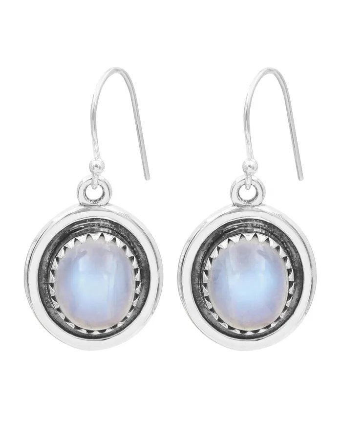 Rainbow Moonstone Oval Shape Earrings - Handmade 925 Sterling Silver