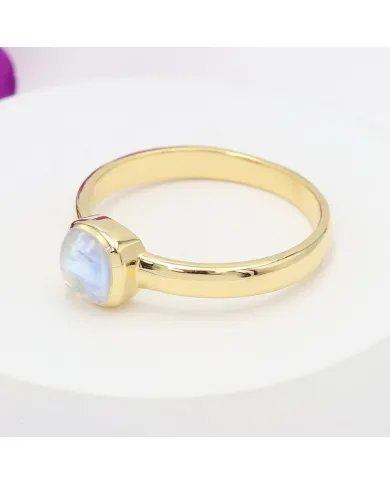 Rainbow Moonstone Ring - Gold Plated 925 Silver Gemstone Jewelry for Her