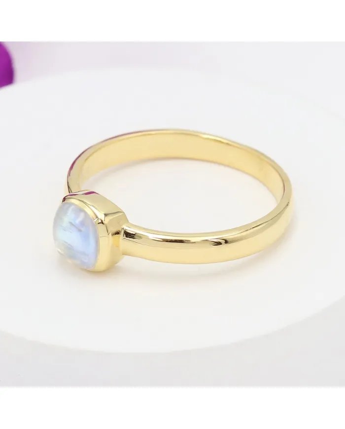 Rainbow Moonstone Ring - Gold Plated 925 Silver Gemstone Jewelry for Her