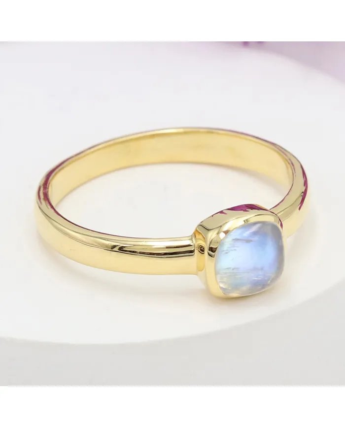Rainbow Moonstone Ring - Gold Plated 925 Silver Gemstone Jewelry for Her