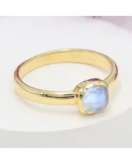 Rainbow Moonstone Ring - Gold Plated 925 Silver Gemstone Jewelry for Her