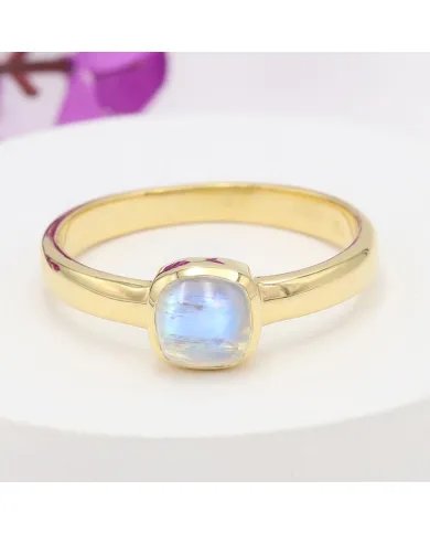 Rainbow Moonstone Ring - Gold Plated 925 Silver Gemstone Jewelry for Her