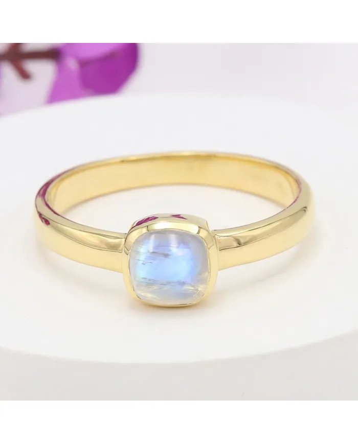 Rainbow Moonstone Ring - Gold Plated 925 Silver Gemstone Jewelry for Her