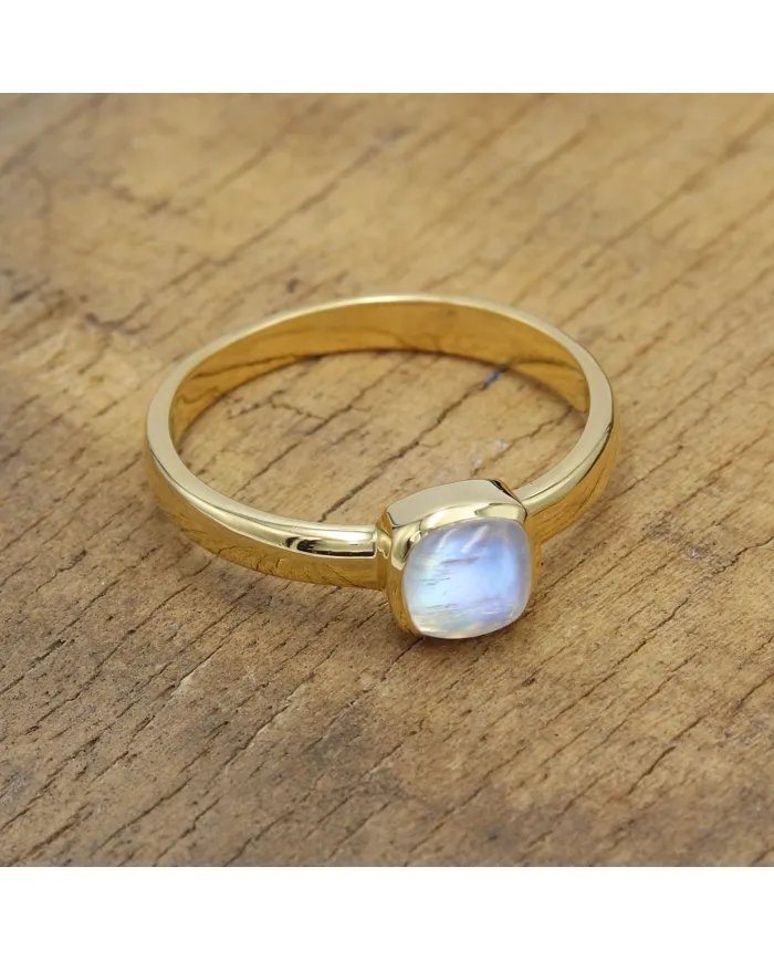 Rainbow Moonstone Ring - Gold Plated 925 Silver Gemstone Jewelry for Her
