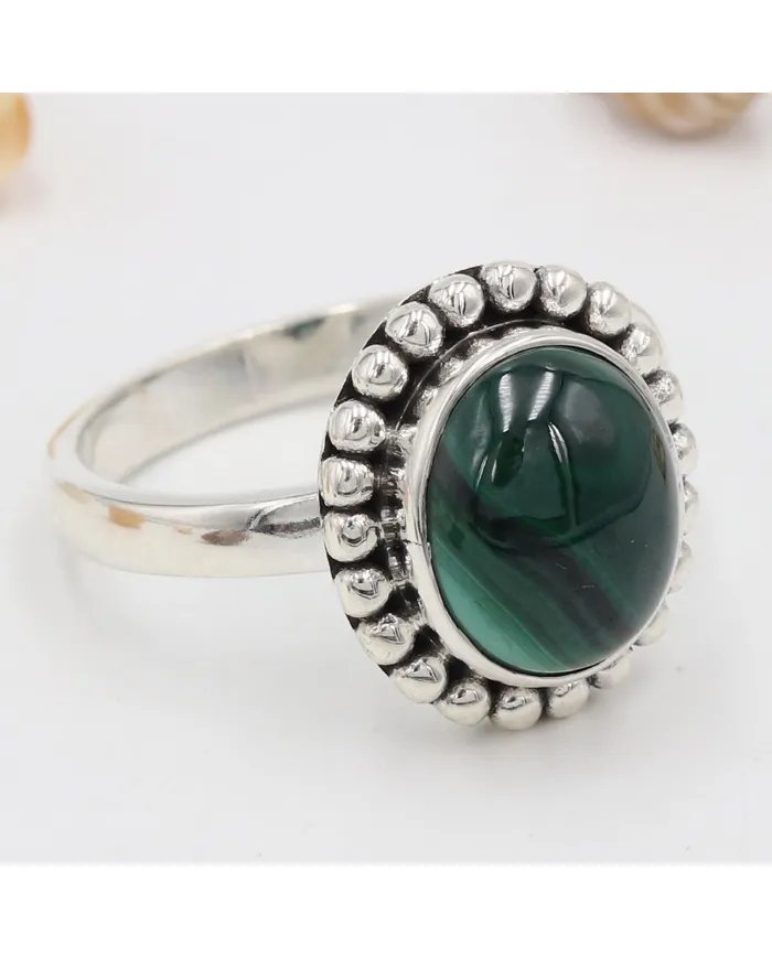 Natural Malachite Ring - Handmade 925 Sterling Silver Gemstone Jewelry