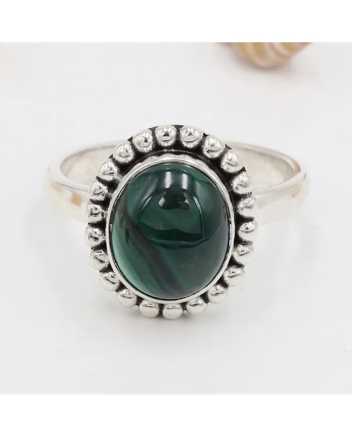 Natural Malachite Ring - Handmade 925 Sterling Silver Gemstone Jewelry