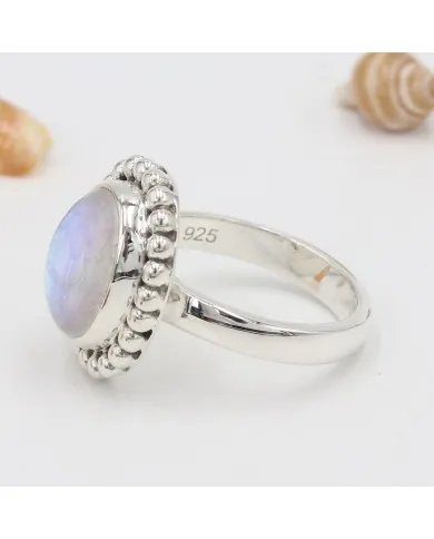 Rainbow Moonstone Ring - 925 Sterling Silver Handmade Boho Jewelry