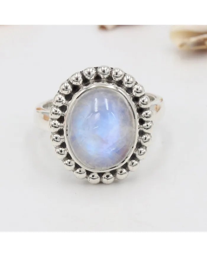 Rainbow Moonstone Ring - 925 Sterling Silver Handmade Boho Jewelry