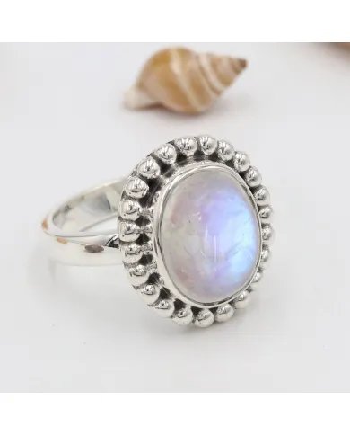 Rainbow Moonstone Ring - 925 Sterling Silver Handmade Boho Jewelry
