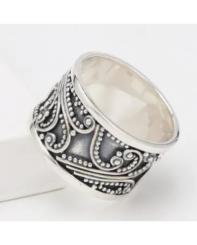 Vintage Oxide Band Ring - Handmade 925 Sterling Silver Unique Jewelry