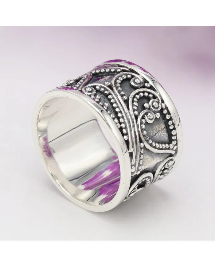 Vintage Oxide Band Ring - Handmade 925 Sterling Silver Unique Jewelry