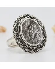 Tourmalinated Quartz Ring - 925 Sterling Silver Handcrafted Jewelry
