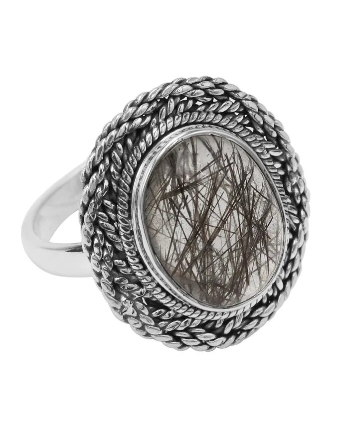 Tourmalinated Quartz Ring - 925 Sterling Silver Handcrafted Jewelry