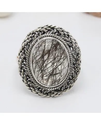 Tourmalinated Quartz Ring - 925 Sterling Silver Handcrafted Jewelry