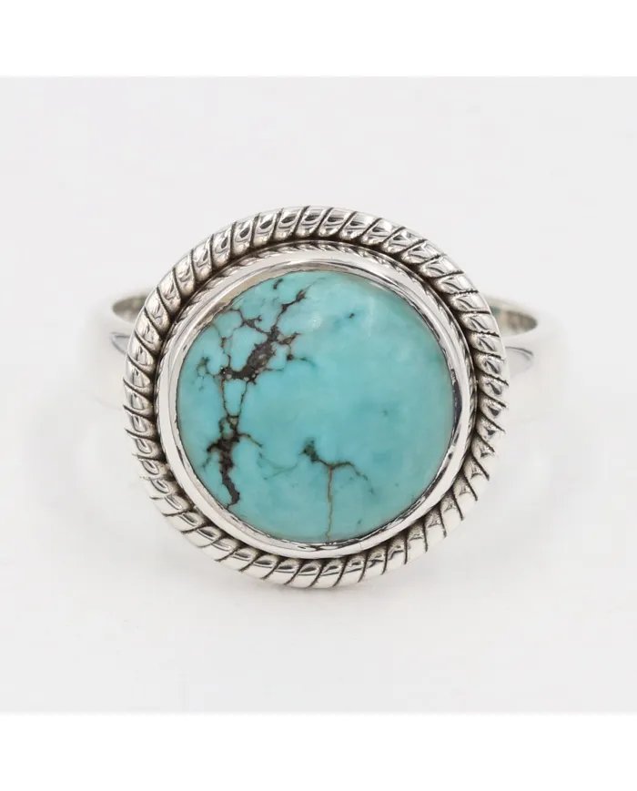 Tibetan Turquoise Gemstone Ring - 925 Sterling Silver Handmade Jewelry