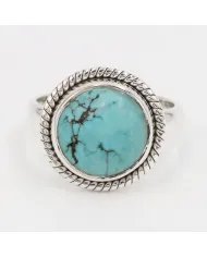 Tibetan Turquoise Gemstone Ring - 925 Sterling Silver Handmade Jewelry