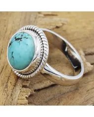 Tibetan Turquoise Gemstone Ring - 925 Sterling Silver Handmade Jewelry