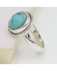 Tibetan Turquoise Gemstone Ring - 925 Sterling Silver Handmade Jewelry