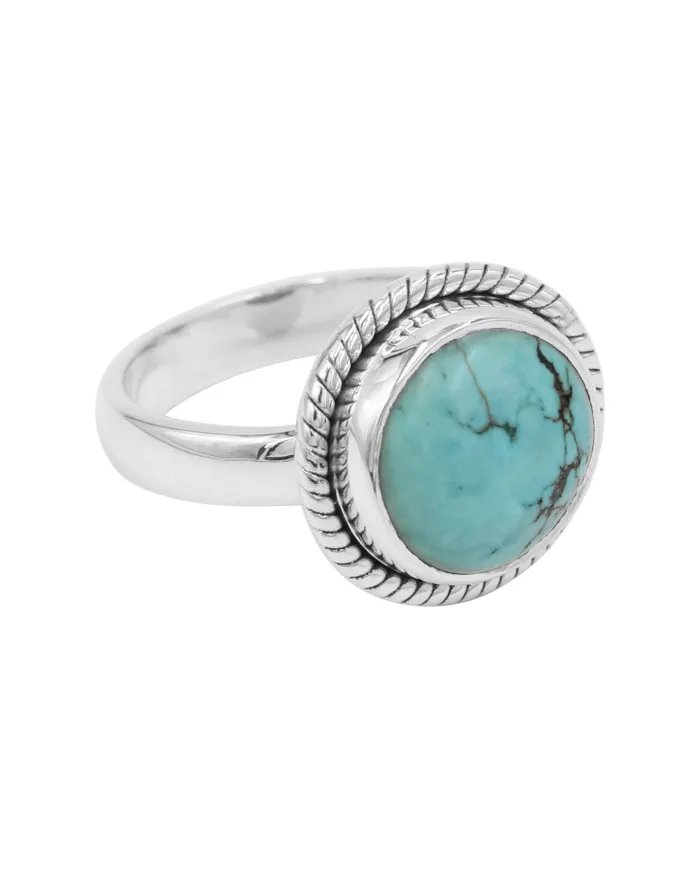 Tibetan Turquoise Gemstone Ring - 925 Sterling Silver Handmade Jewelry