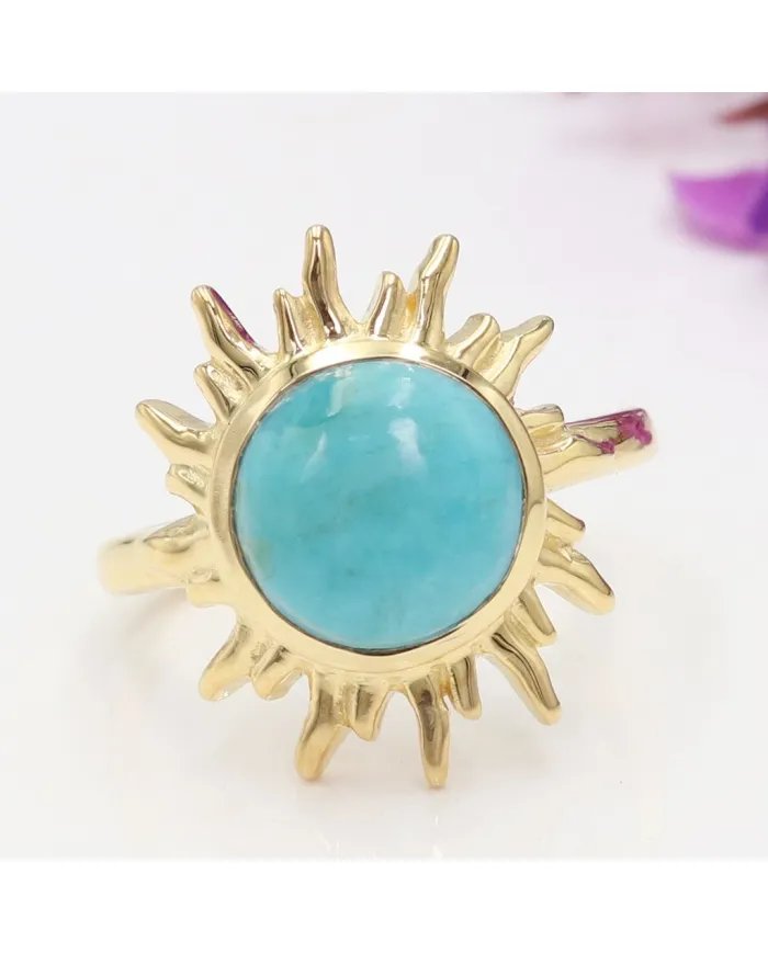 Arizona Turquoise Sunburst Ring - Gold Plated 925 Solid Silver Jewelry