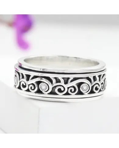 Swarovski Crystal Spinner Ring - 925 Silver Meditation & Fidget Jewelry
