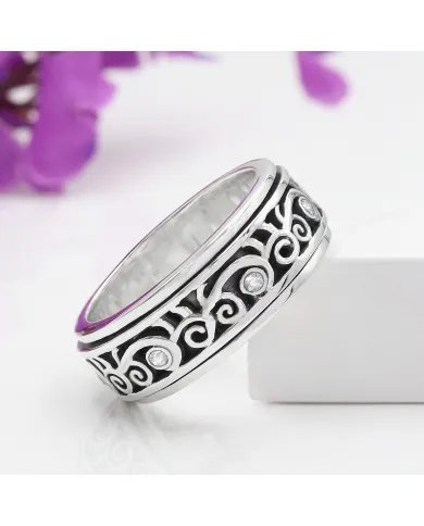 Swarovski Crystal Spinner Ring - 925 Silver Meditation & Fidget Jewelry