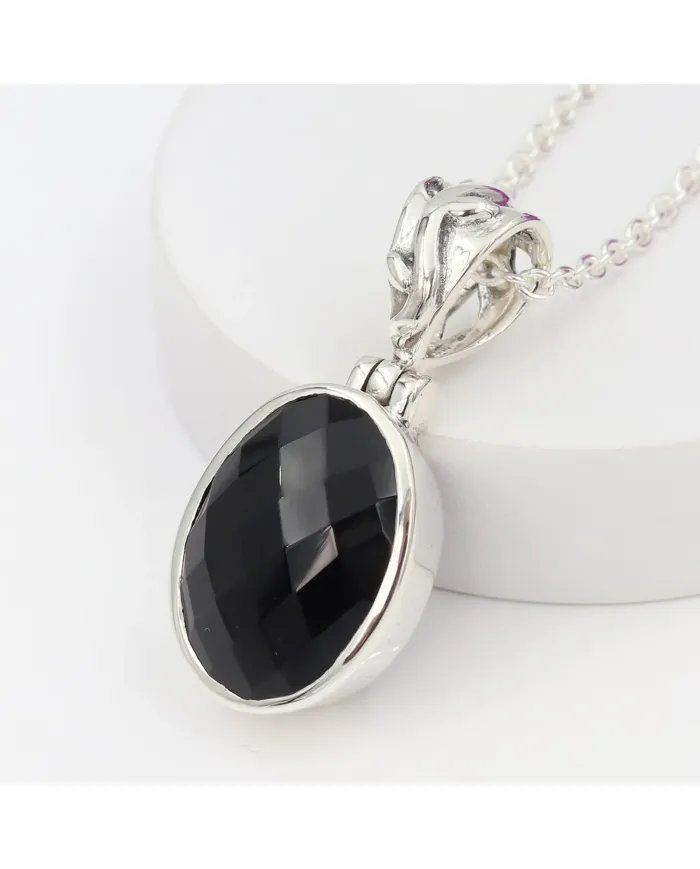 Natural Black Onyx Pendant - Sterling Silver Versatile  Handmade Jewelry