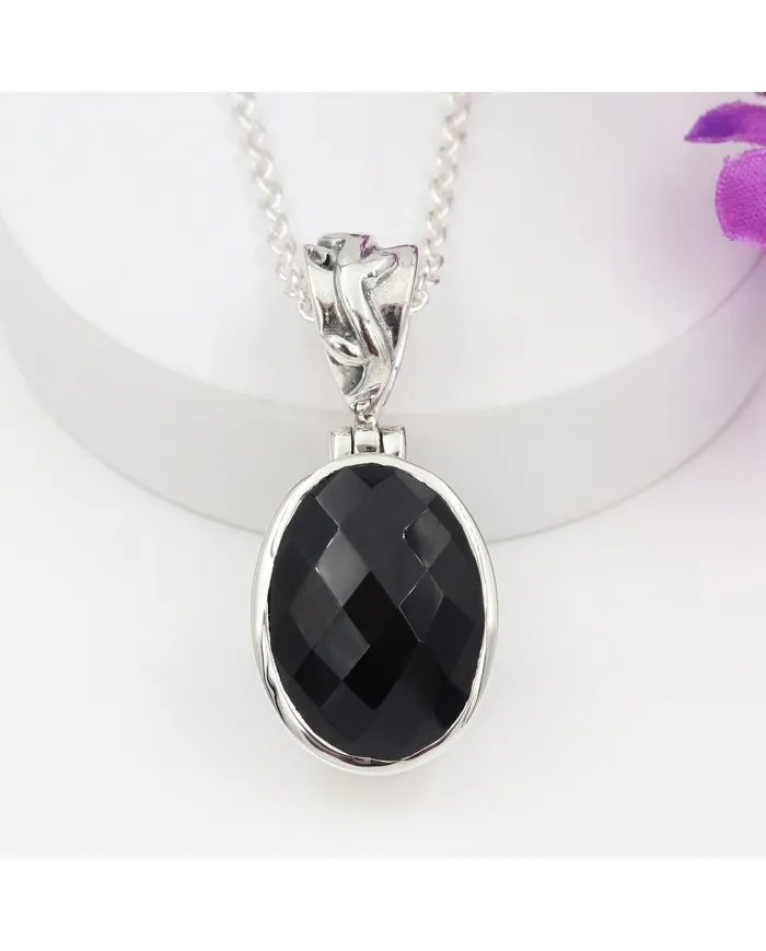 Natural Black Onyx Pendant - Sterling Silver Versatile  Handmade Jewelry