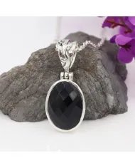 Natural Black Onyx Pendant - Sterling Silver Versatile  Handmade Jewelry