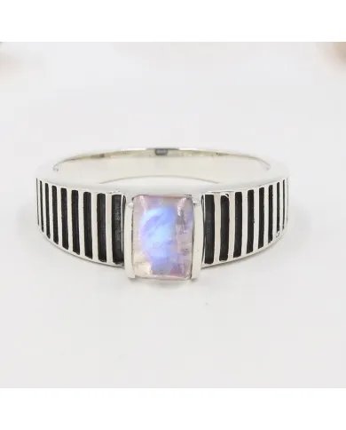 Rainbow Moonstone Ring - 925 Sterling Silver Oxidized Finish Jewelry
