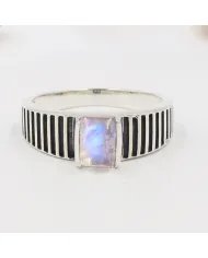 Rainbow Moonstone Ring - 925 Sterling Silver Oxidized Finish Jewelry