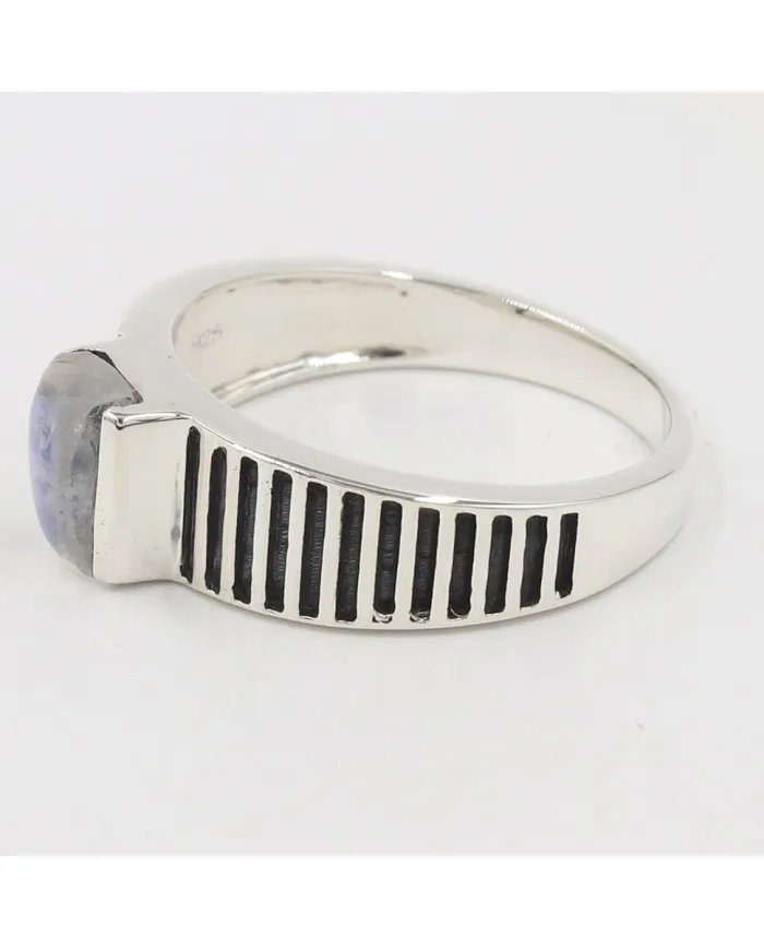 Rainbow Moonstone Ring - 925 Sterling Silver Oxidized Finish Jewelry