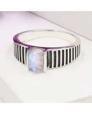 Rainbow Moonstone Ring - 925 Sterling Silver Oxidized Finish Jewelry