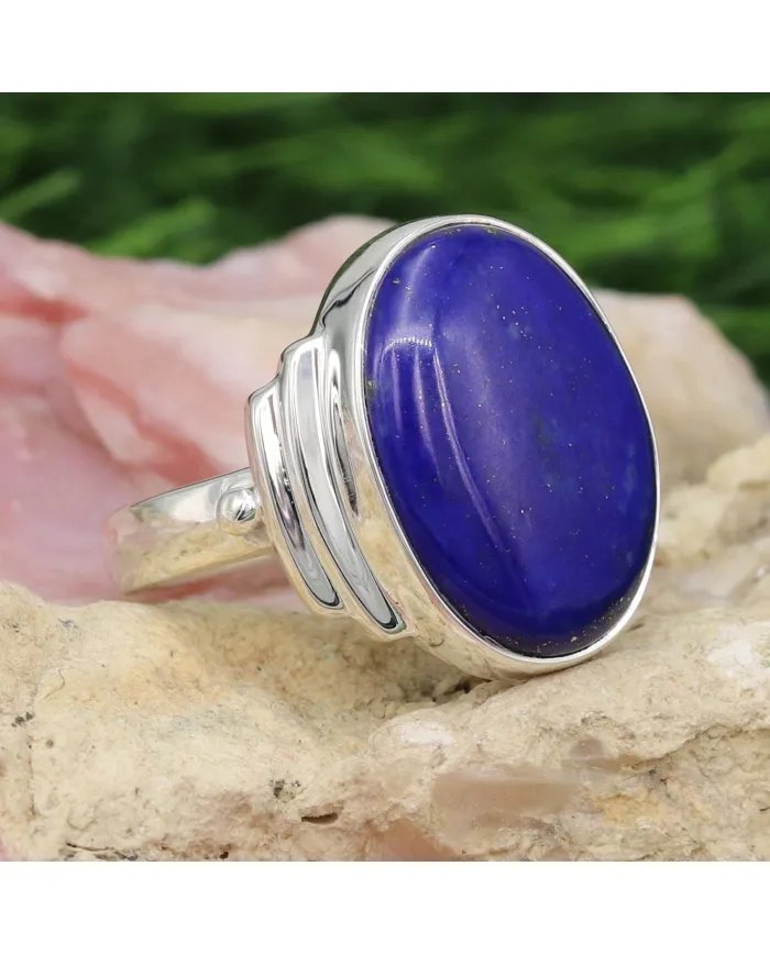 Lapis Lazuli Ring - 925 Sterling Silver Handmade Oval Gemstone Jewelry