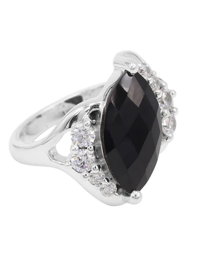 Black Onyx & Swarovski Crystal Ring – 925 Sterling Silver Jewelry