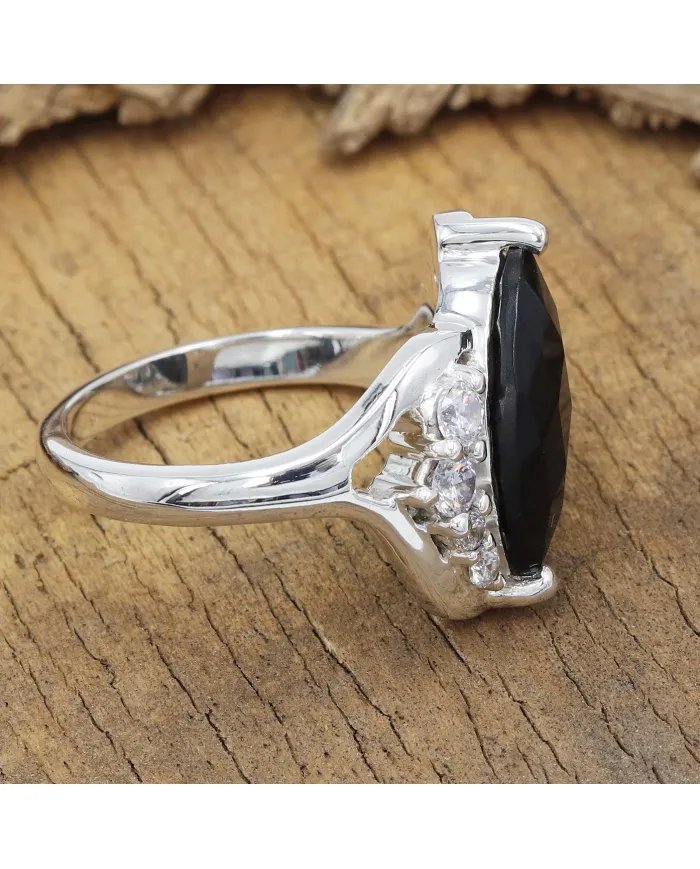 Black Onyx & Swarovski Crystal Ring – 925 Sterling Silver Jewelry