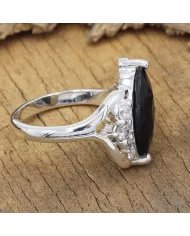Black Onyx & Swarovski Crystal Ring – 925 Sterling Silver Jewelry