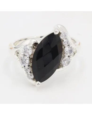 Black Onyx & Swarovski Crystal Ring – 925 Sterling Silver Jewelry