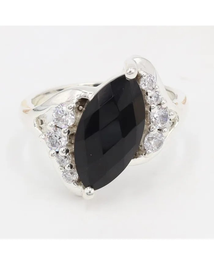Black Onyx & Swarovski Crystal Ring – 925 Sterling Silver Jewelry