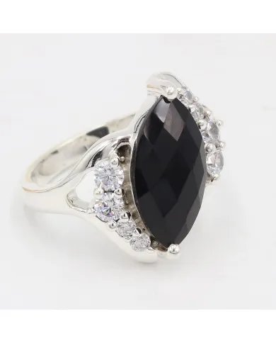 Black Onyx & Swarovski Crystal Ring – 925 Sterling Silver Jewelry