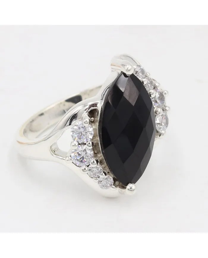Black Onyx & Swarovski Crystal Ring – 925 Sterling Silver Jewelry