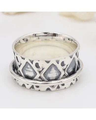 Fidget Spinner Ring - 925 Sterling Silver Handmade Oxidized Finish