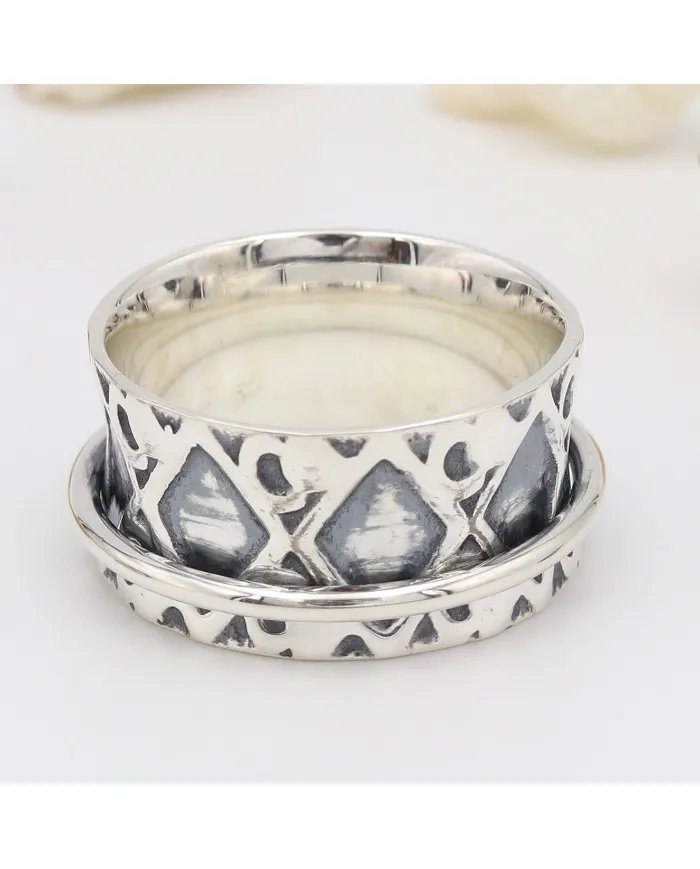 Fidget Spinner Ring - 925 Sterling Silver Handmade Oxidized Finish