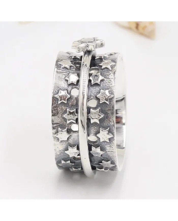 Rotating Star Spinner Ring – 925 Sterling Silver Handmade Jewelry