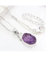 Raw Amethyst Pendant - 925 Sterling Silver Handmade Gemstone Jewelry