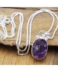 Raw Amethyst Pendant - 925 Sterling Silver Handmade Gemstone Jewelry