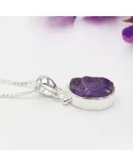 Raw Amethyst Pendant - 925 Sterling Silver Handmade Gemstone Jewelry