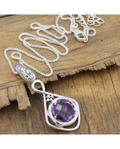 Amethyst Charm Pendant - 925 Sterling Silver Handmade Boho Jewelry