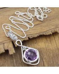 Amethyst Charm Pendant - 925 Sterling Silver Handmade Boho Jewelry